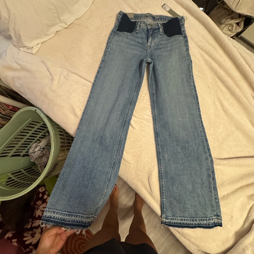 Hudson Maternity Jeans Light Blue Wide-Leg Jeans with Dark Waist Panels